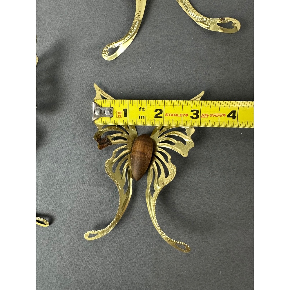 Vintage 1970s HOMCO Brass Wood Butterfly Wall Decor Set of 5 MCM - Picture 10 of 11